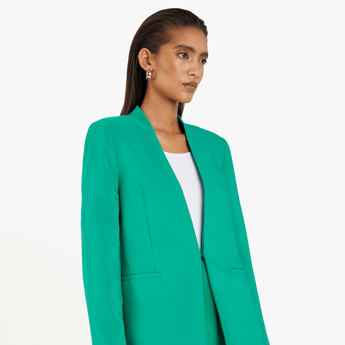 Collarless Blazer Green
