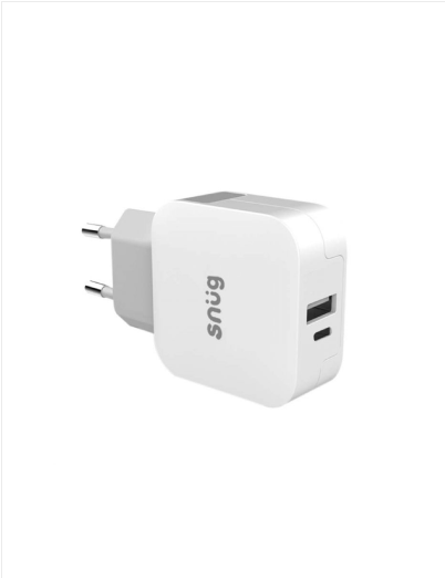 Snug 2 Port PD 30W Wall Charger With Type C Cable - White