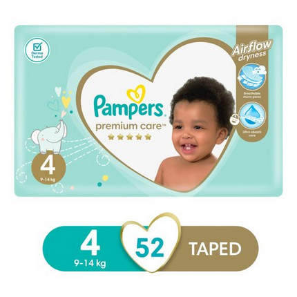 Pampers Premium Care Size 4 Jumbo Pack 52 Nappies