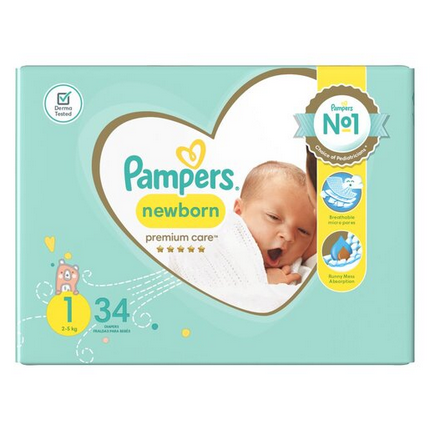 Pampers Premium Care Newborn Size 1 Carry Pack 34 Pack