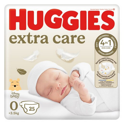 Huggies Extra Care Size 0 New Baby (Up to 4kg) 25 Nappies