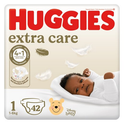 Huggies Extra Care Size 1 New Baby Up To 6kg Value Pack - 42 Nappies