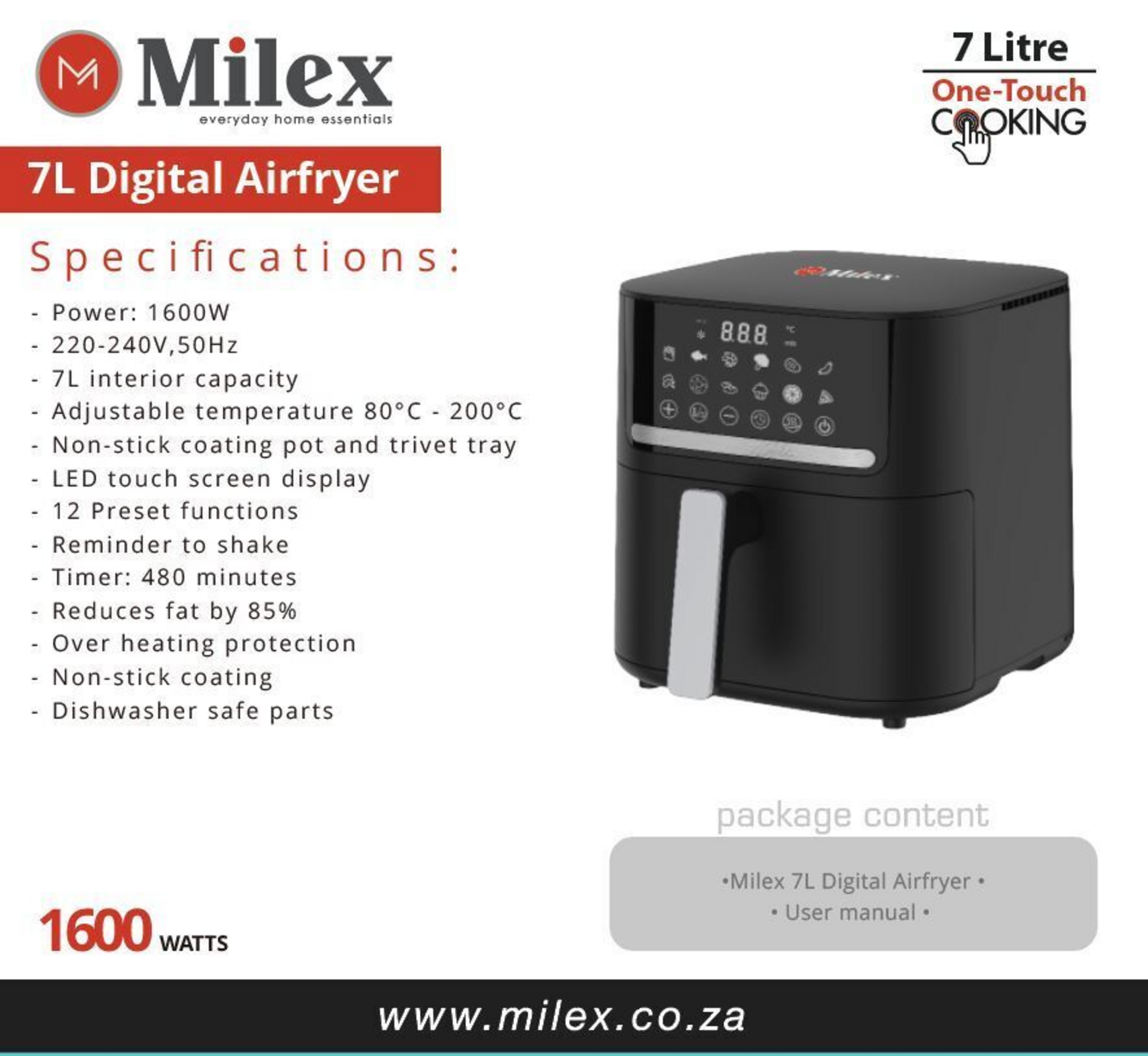 Milex 7L Black Digital Air Fryer