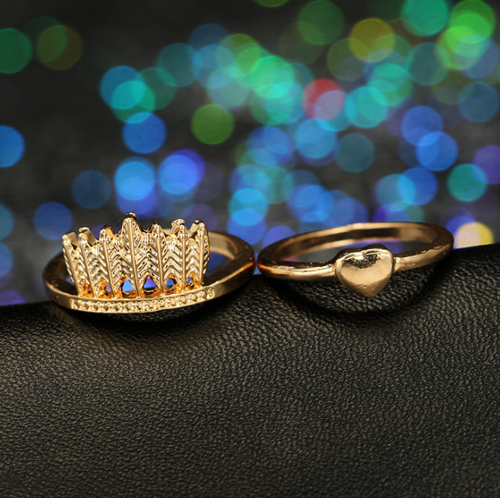 Metal Moon Feather Crown Dreamcatcher Knuckle Gold Color Ring