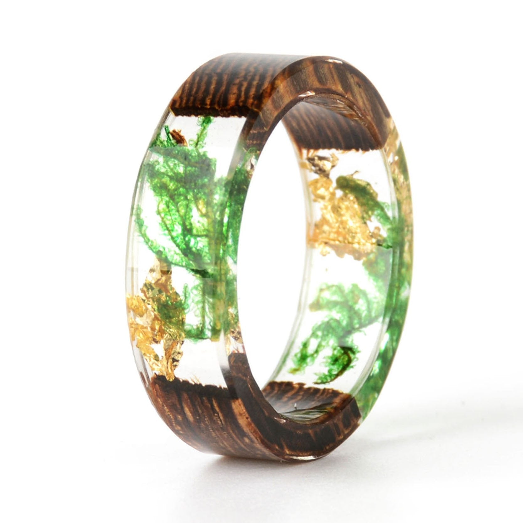 Handmade DIY romantic dry flower Real wood resin ring gold / silver