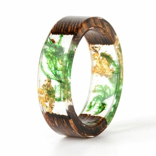 Handmade DIY romantic dry flower Real wood resin ring gold / silver