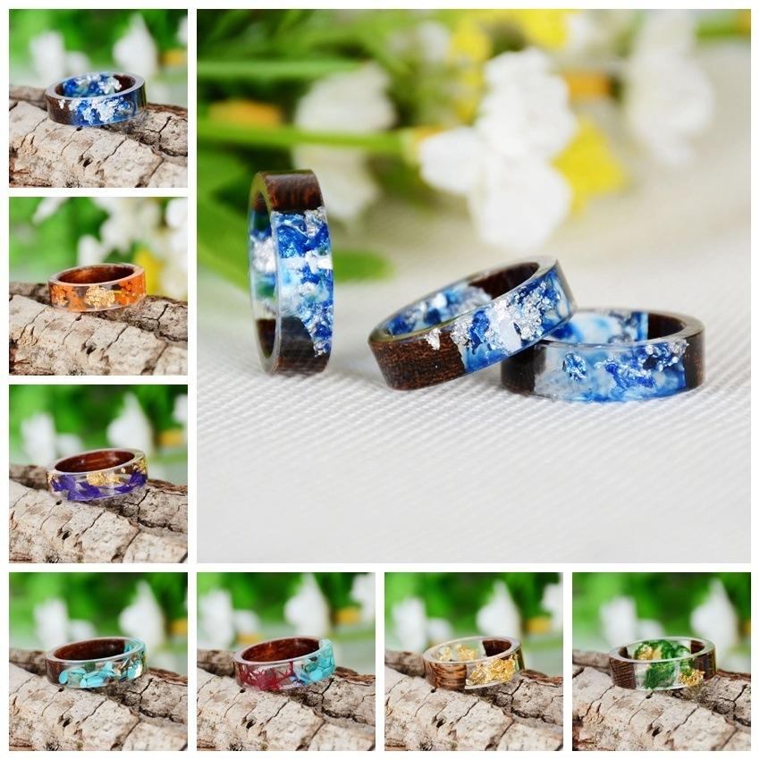 Handmade DIY romantic dry flower Real wood resin ring gold / silver
