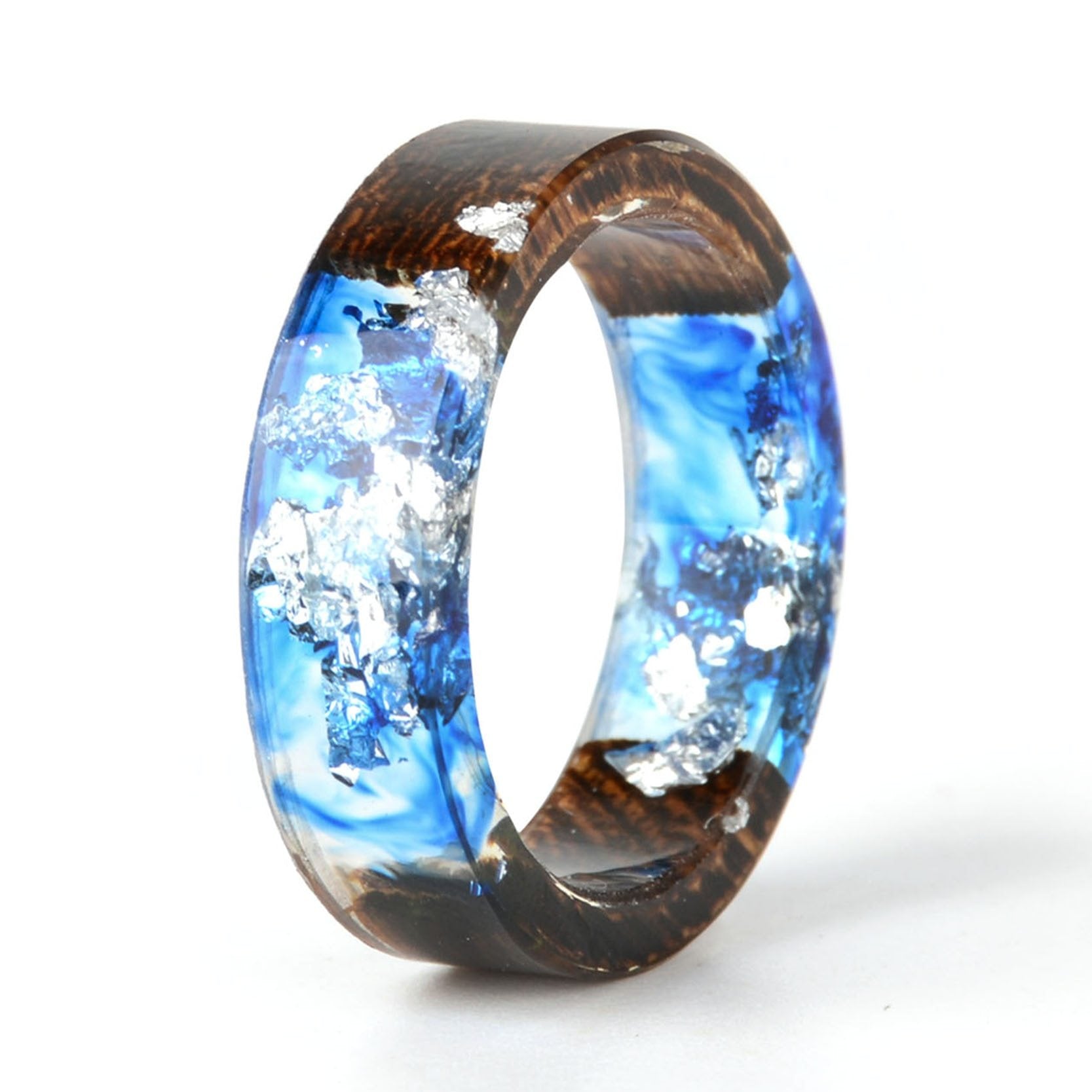 Handmade DIY romantic dry flower Real wood resin ring gold / silver