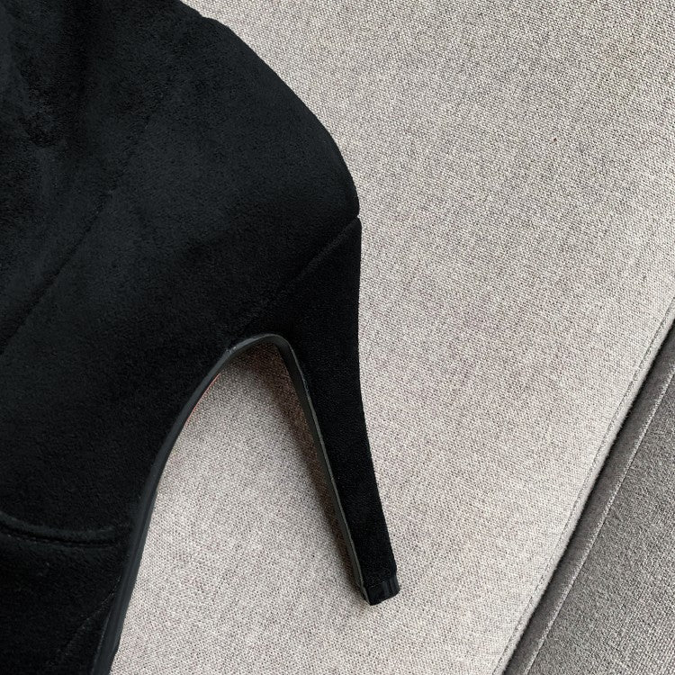 Bowtie High Heel Slip On Suede Leather Over Knee Boots