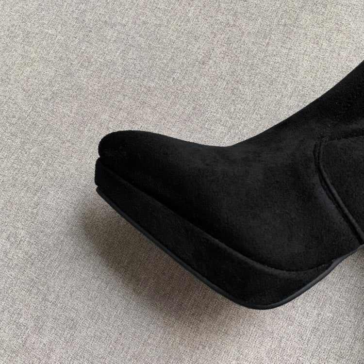 Bowtie High Heel Slip On Suede Leather Over Knee Boots