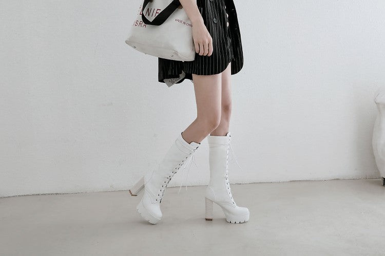Women's boots platform super High Heel Block Heel Mid Calf Boots