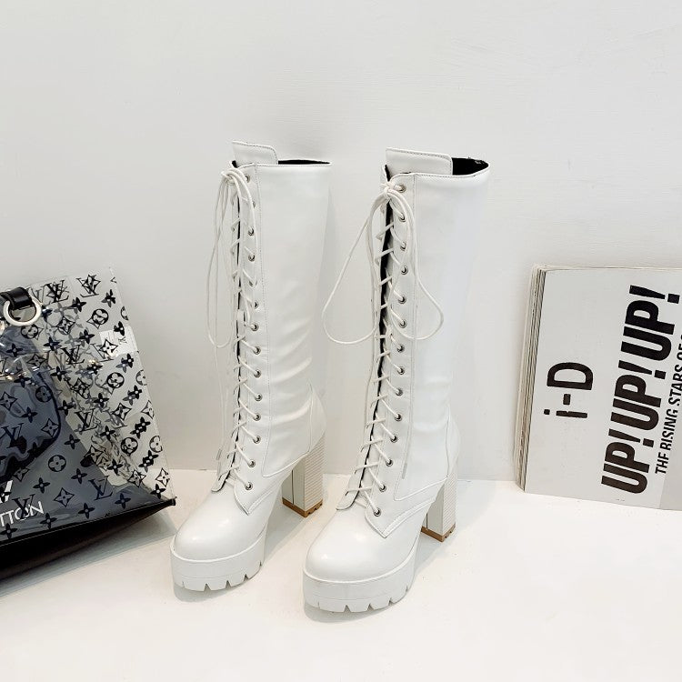 Women's boots platform super High Heel Block Heel Mid Calf Boots