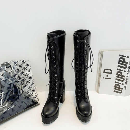 Women's boots platform super High Heel Block Heel Mid Calf Boots