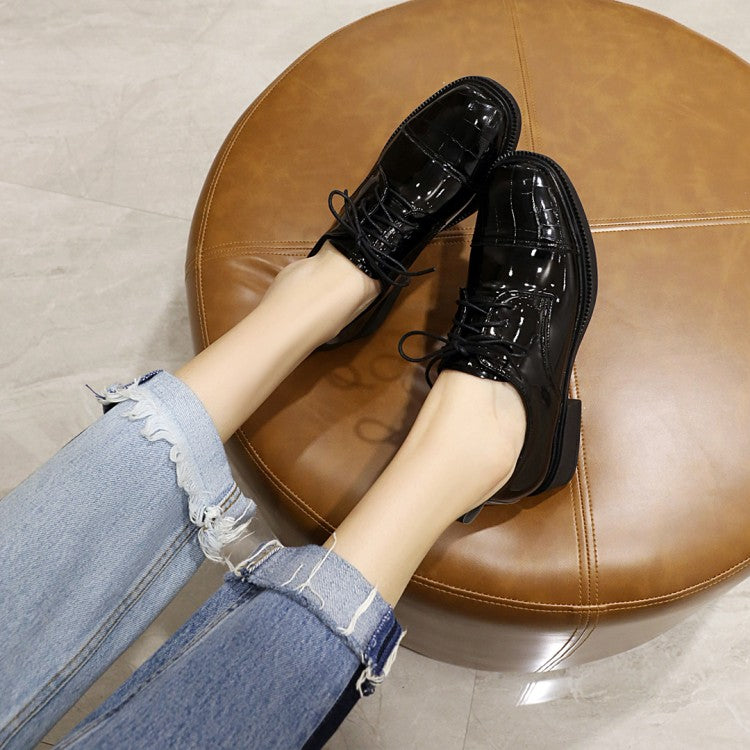 Patent Leather Oxfords Lace Up Low Heels Pumps