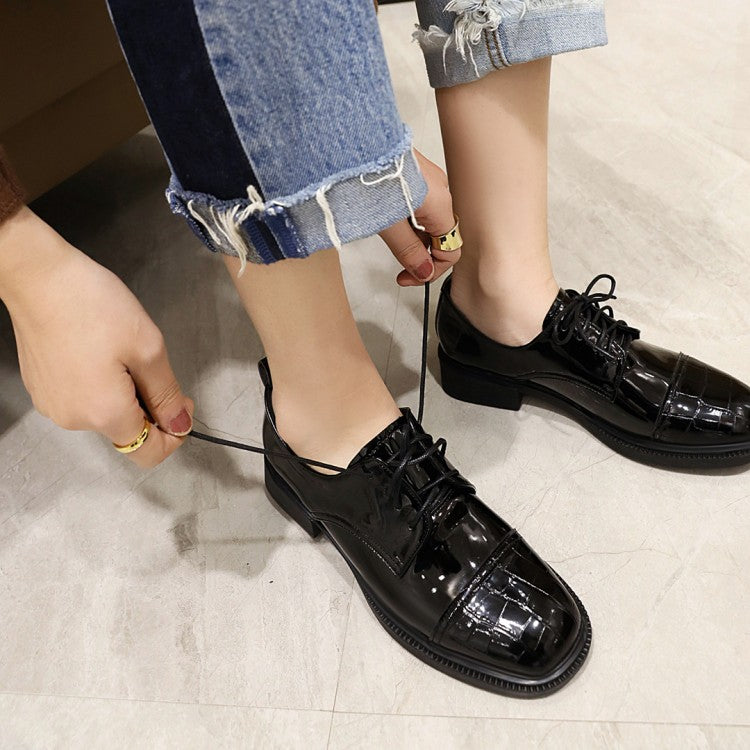 Patent Leather Oxfords Lace Up Low Heels Pumps