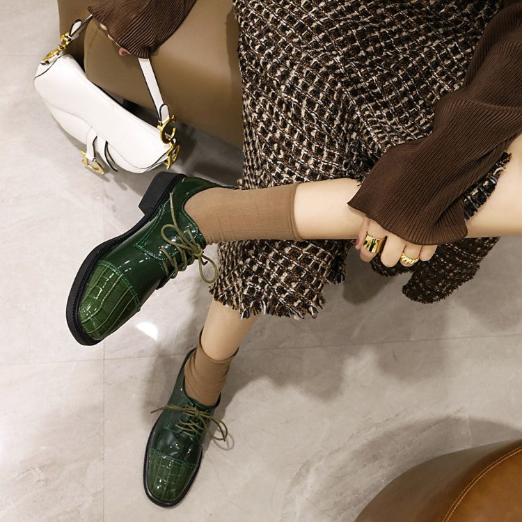 Patent Leather Oxfords Lace Up Low Heels Pumps