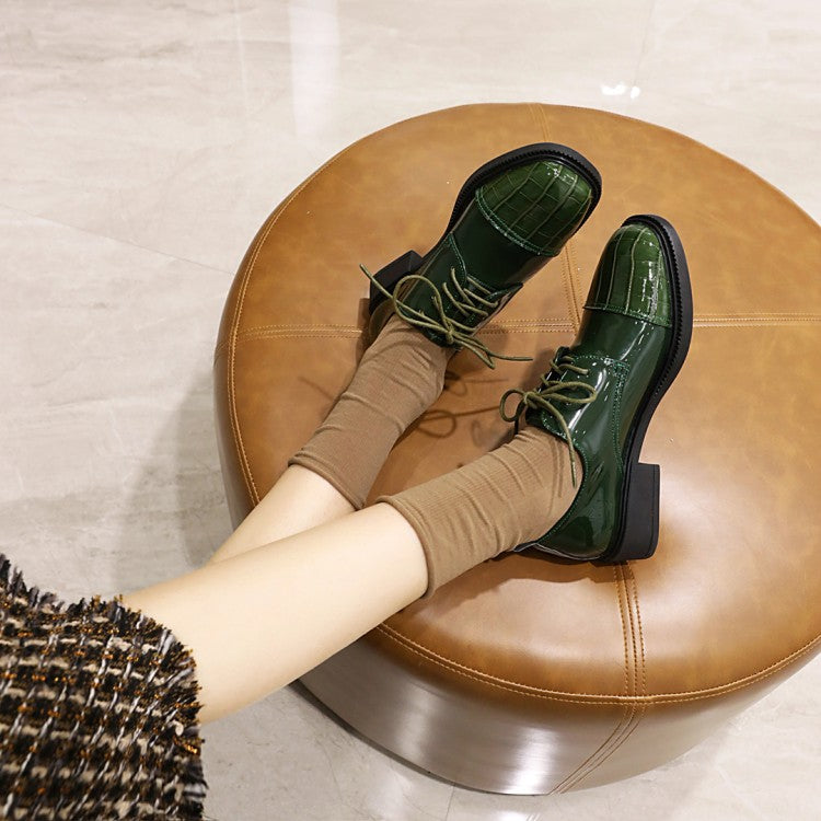 Patent Leather Oxfords Lace Up Low Heels Pumps