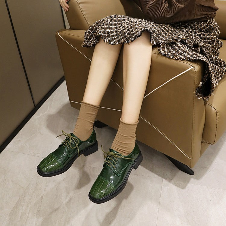 Patent Leather Oxfords Lace Up Low Heels Pumps