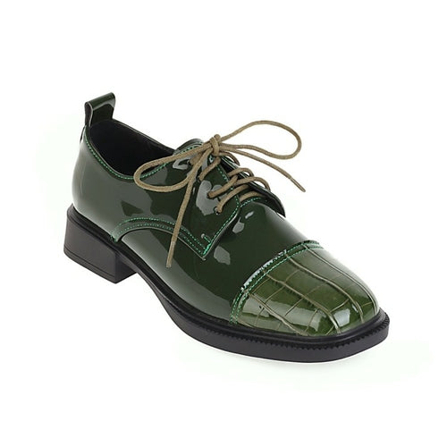 Patent Leather Oxfords Lace Up Low Heels Pumps