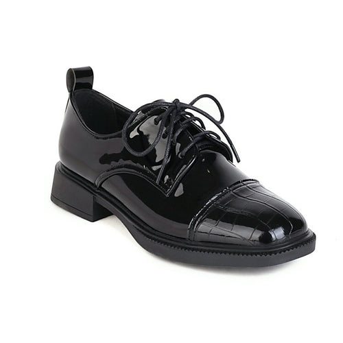 Patent Leather Oxfords Lace Up Low Heels Pumps