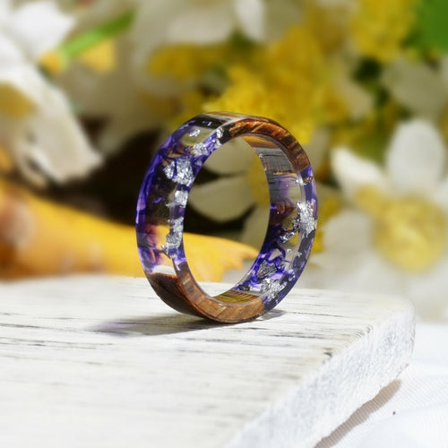 Handmade DIY romantic dry flower Real wood resin ring gold / silver