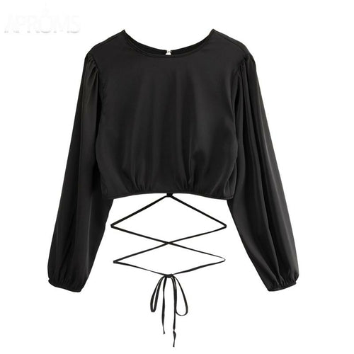 Soft Satin Backless Bow Tie T-shirt Crop Top