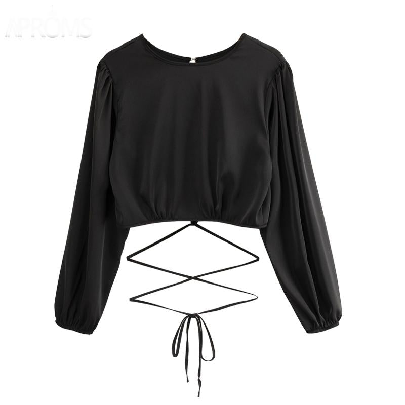 Soft Satin Backless Bow Tie T-shirt Crop Top