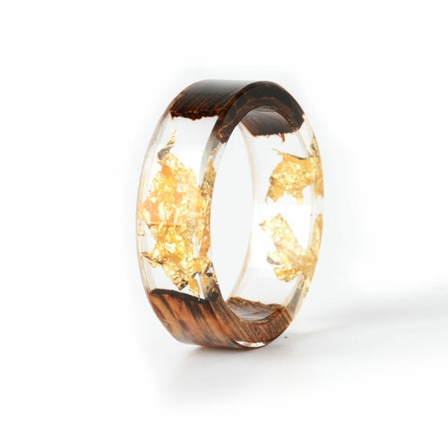 Handmade DIY romantic dry flower Real wood resin ring gold / silver