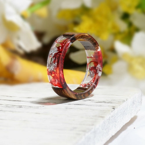 Handmade DIY romantic dry flower Real wood resin ring gold / silver