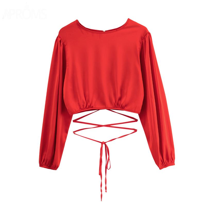 Soft Satin Backless Bow Tie T-shirt Crop Top