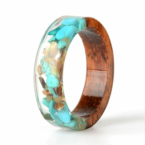 Handmade DIY romantic dry flower Real wood resin ring gold / silver