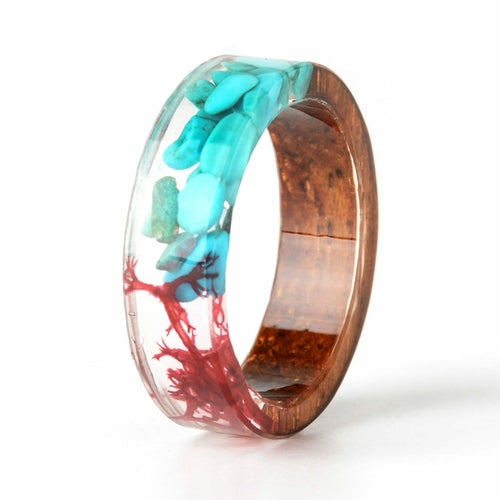 Handmade DIY romantic dry flower Real wood resin ring gold / silver