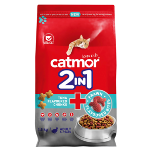 Catmor 2-In-1 Tuna Flavoured Chunks & Prawn Flavoured Bites Adult Cat Food 1.5kg