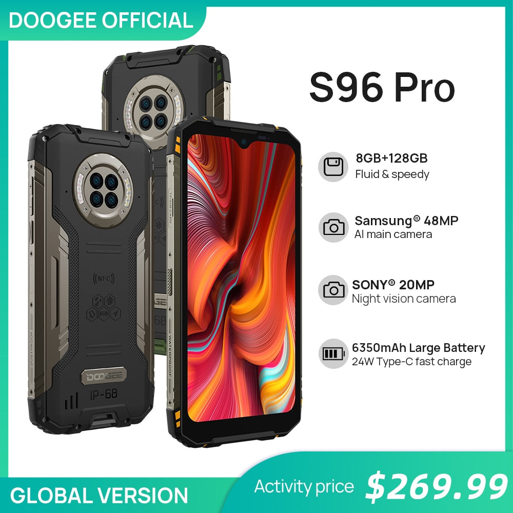 DOOGEE S96 Pro Waterproof Rugged Phone 48MP Round Quad Camera 20MP