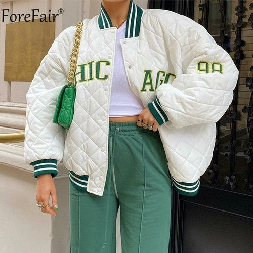 Casual Jacket Varsity Women Patchwork Print Oversized Baseball Bomber