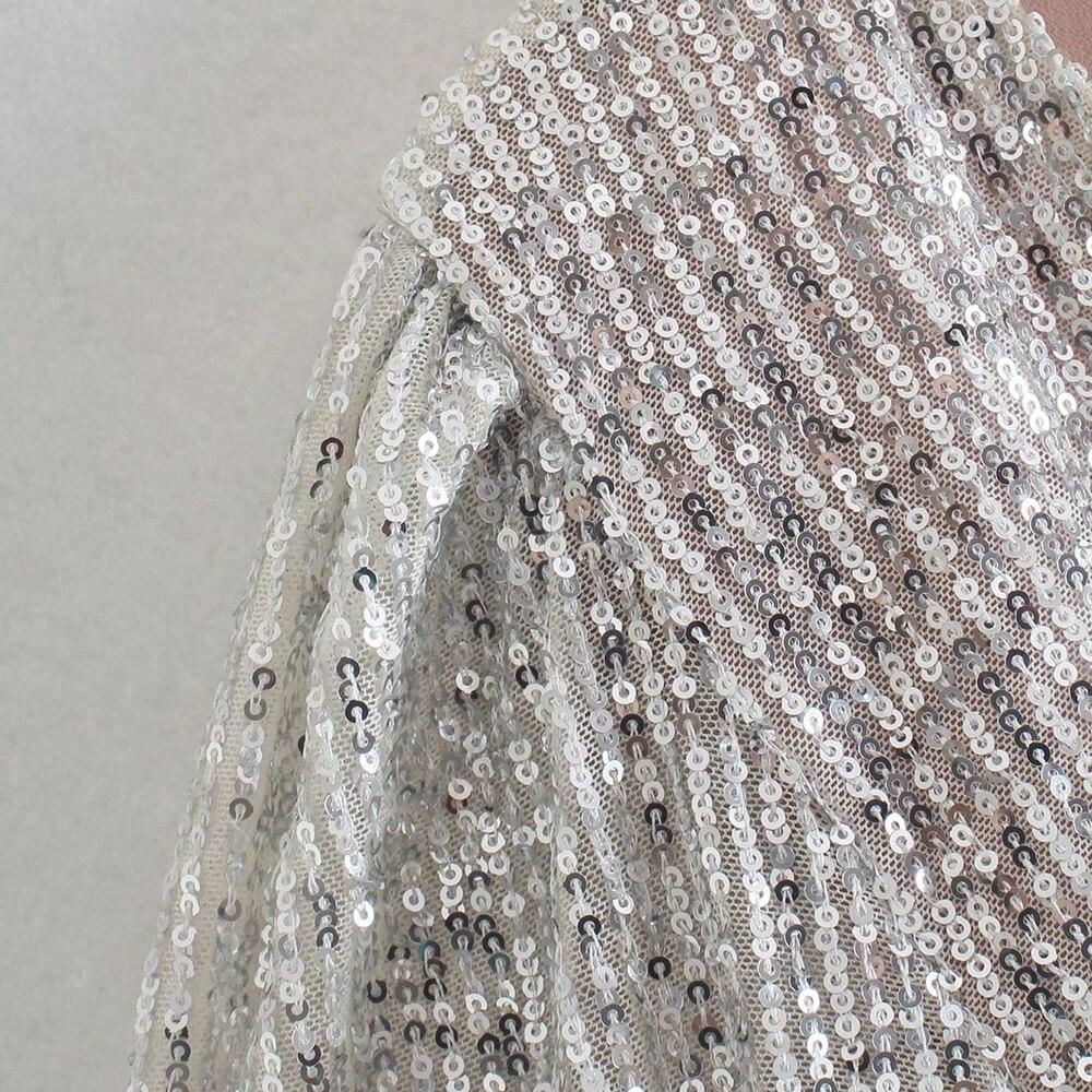 Women Sequined Tops Vintage Silver Crop Top