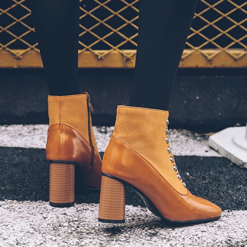 Vintage Square Toe Ankle
Boots For Women Zipper High Heels Shoes