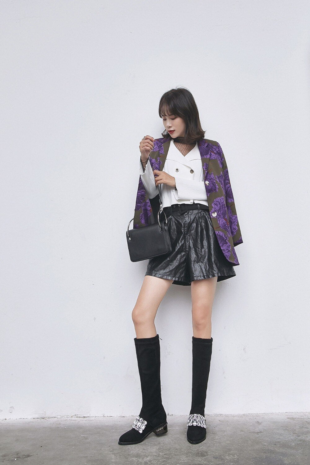 Knee High Boots For Women Metal
Thick Heels Flock Long Winter Booties