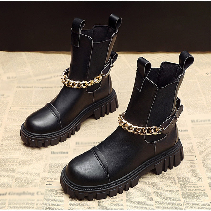 Women Ankle Boots Chunky Low Heels PU Shoes