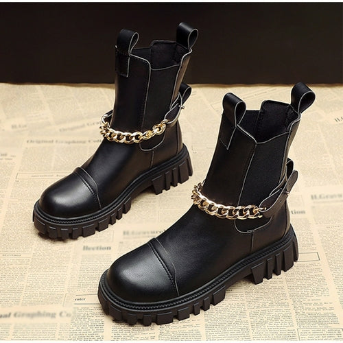 Women Ankle Boots Chunky Low Heels PU Shoes