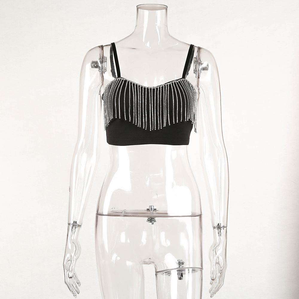 Black Diamond Tassel Crop Top