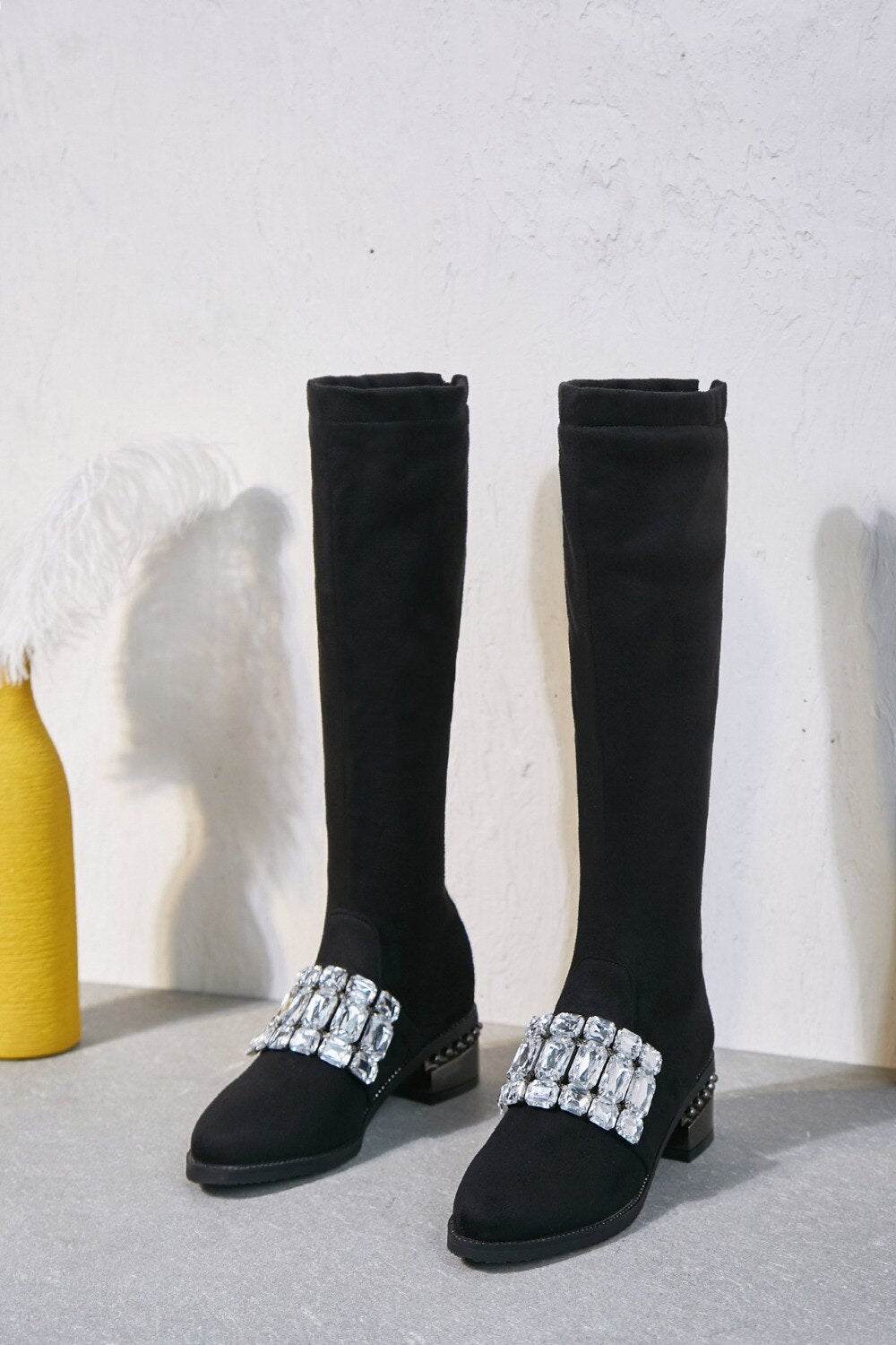 Knee High Boots For Women Metal
Thick Heels Flock Long Winter Booties