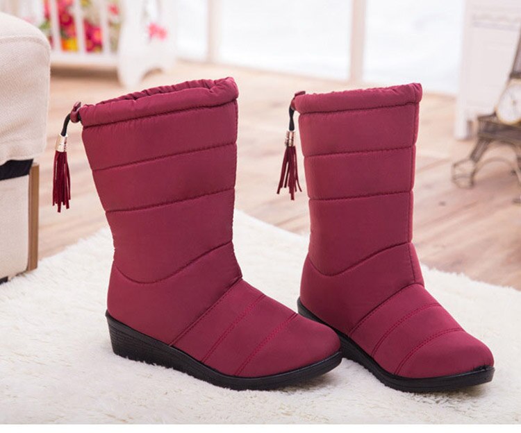 Women Boots Fashion Winter Boots With Wedges Heels Mid-Calf Botas