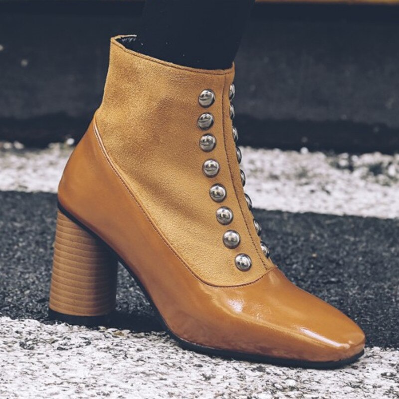 Vintage Square Toe Ankle
Boots For Women Zipper High Heels Shoes