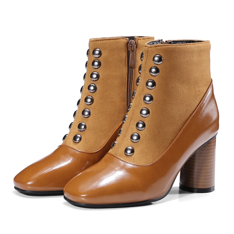 Vintage Square Toe Ankle
Boots For Women Zipper High Heels Shoes