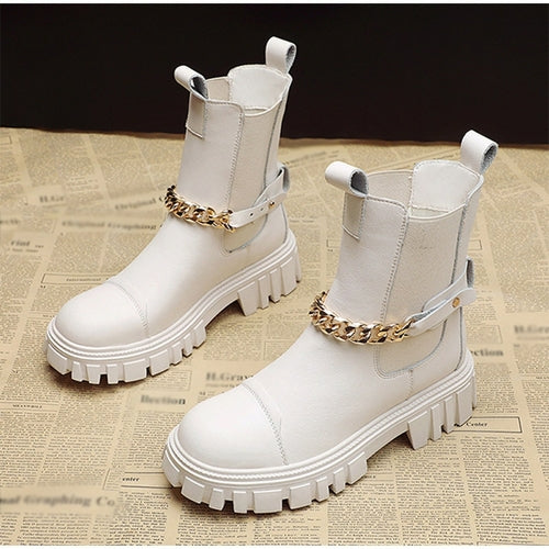 Women Ankle Boots Chunky Low Heels PU Shoes