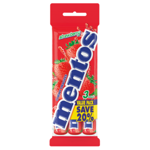 Mentos Strawberry Flavoured Sweets 3 Pack