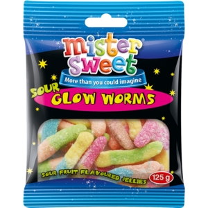 Mister Sweet Sour Glow Worms 125g