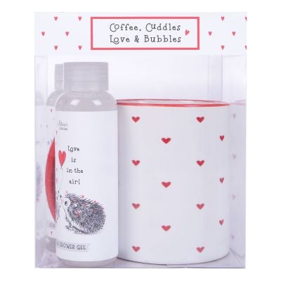 Natures Edition Hedgehugs Coffee Cuddles Love Bubbles Containing Ceramic Mug 100ml And Bath Shower Gel