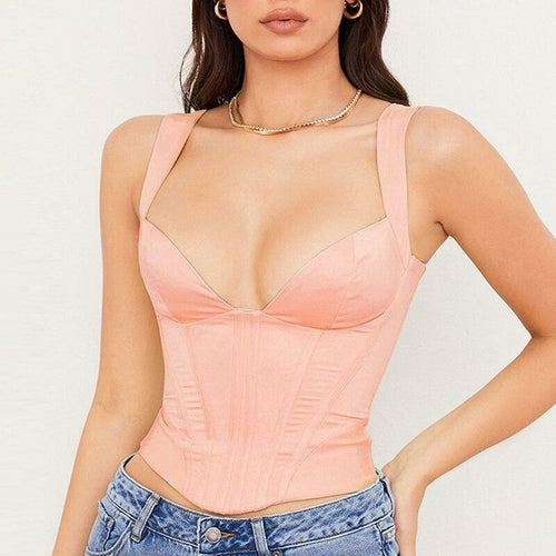 Satin Boned Pads Backless Zipper 2 Layer Stretch Sexy Bodycon Crop Top